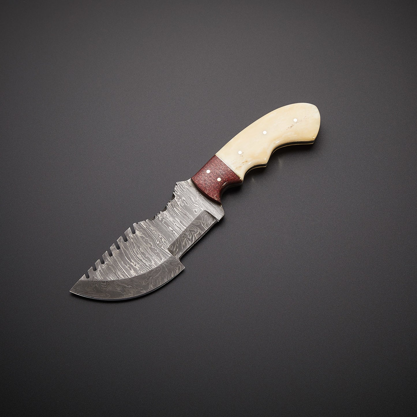 |NB KNIVES| CUSTOM HANDMADE DAMASCUS TRACKER KNIFE WITH LEATHER SHEATH