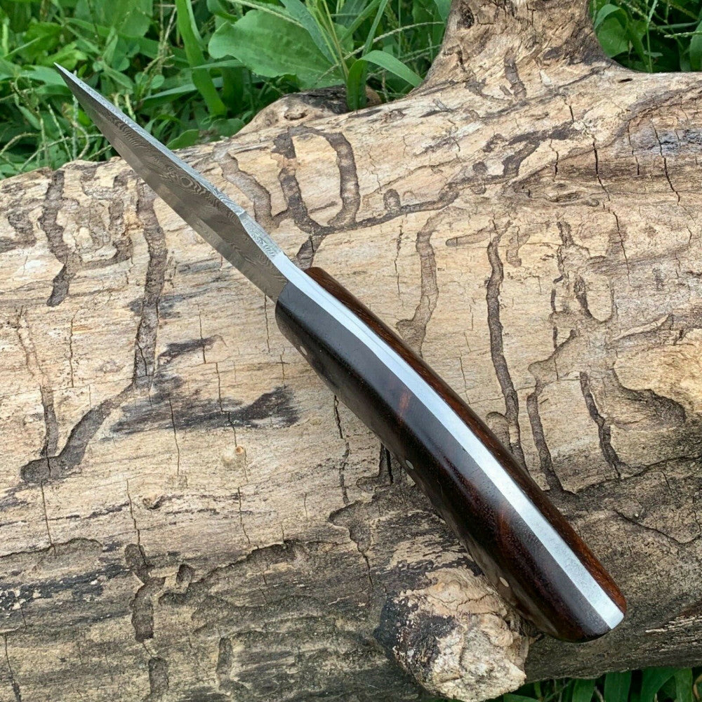 CUSTOM HANDMADE DAMASCUS HUNTING KNIFE HANDLE HARDWOOD