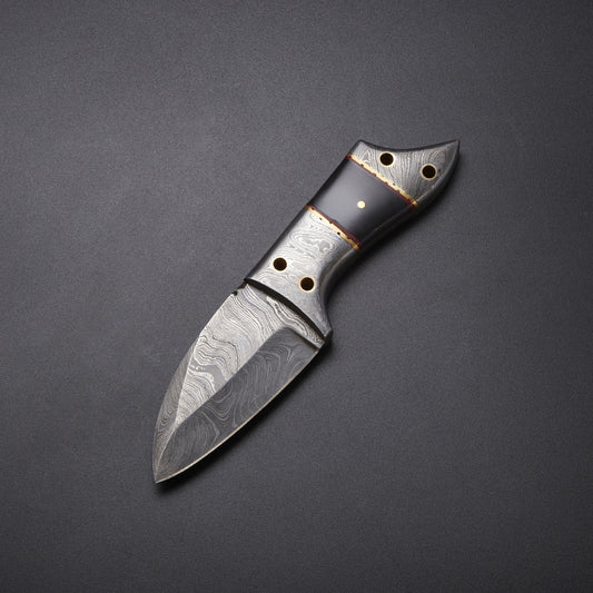 Custom Handmade Damascus Skinner Knife with Micarta Handle & Leather Sheath
