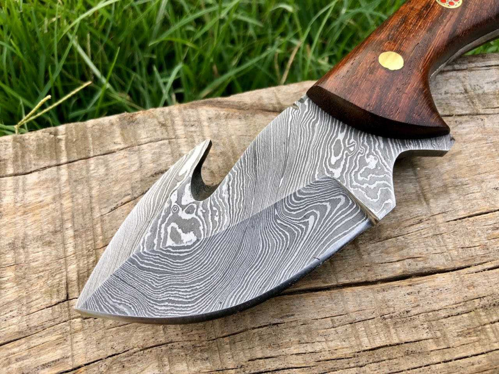 CUSTOM HANDMADE DAMASCUS STEEL GUTHOOK KNIFE HANDLE ROSEWOOD
