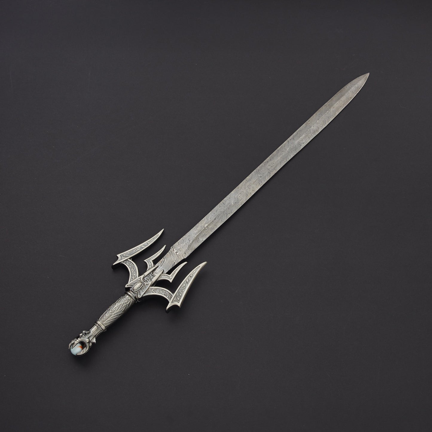 CUSTOM HANDMADE DAMASCUS STEEL SWORD WITH LEATHER SHEATH