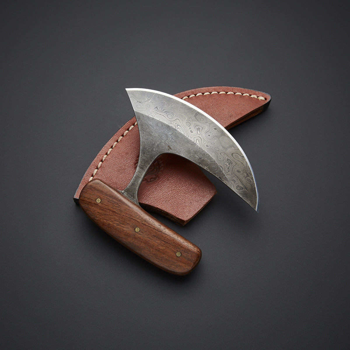 CUSTOM HANDMADE DAMASCUS ULU KNIFE WITH LEATHER SHEATH