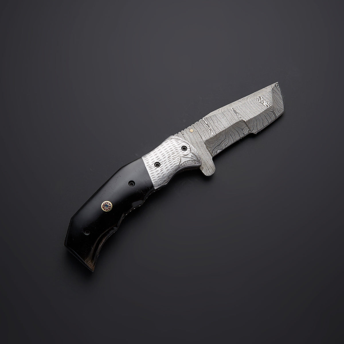 CUSTOM HANDMADE DAMASCUS FOLDING KNIFE WITH LEATHER SHEATH