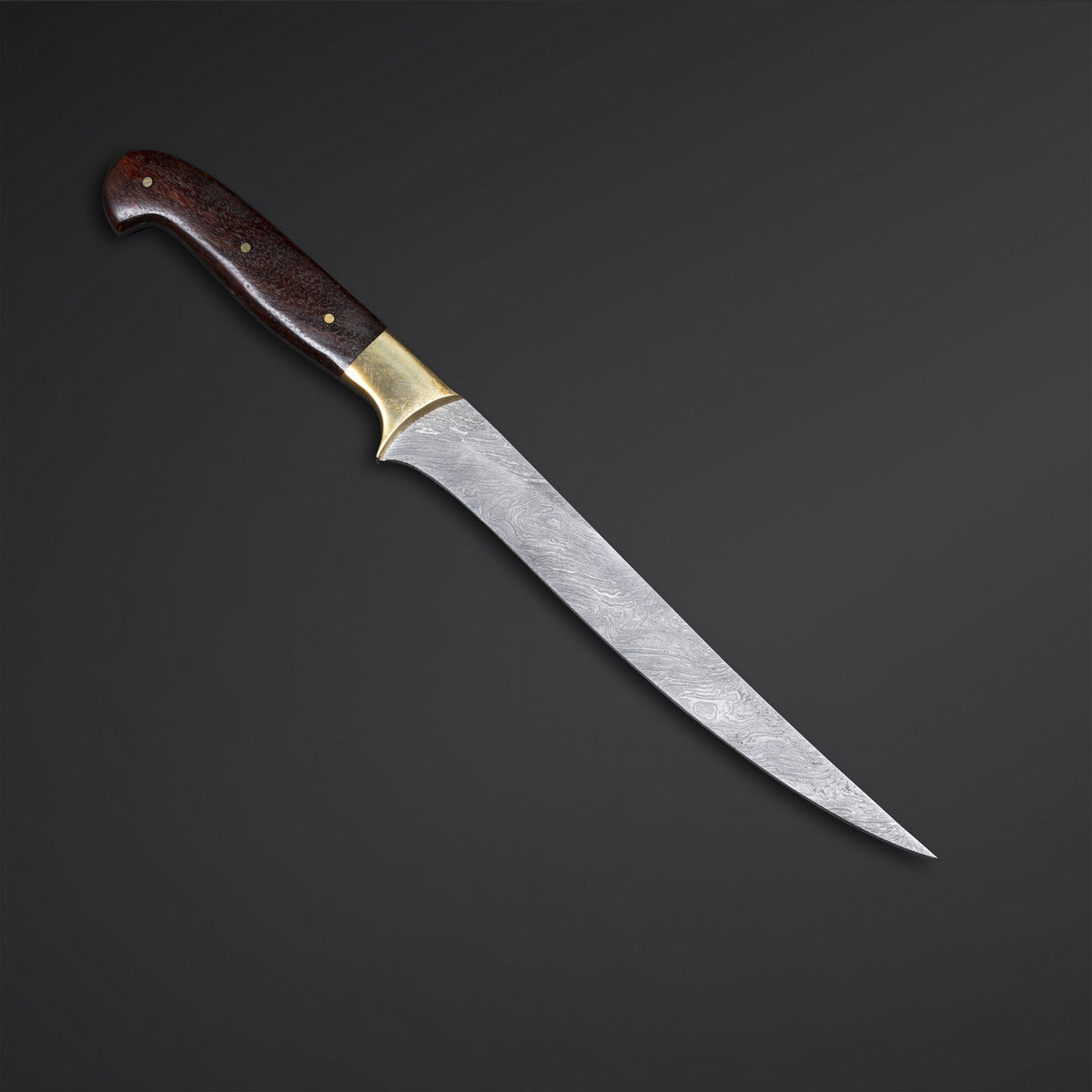 Custom Handmade Damascus Steel Fillet Knife | Rosewood & Brass Bolster Handle