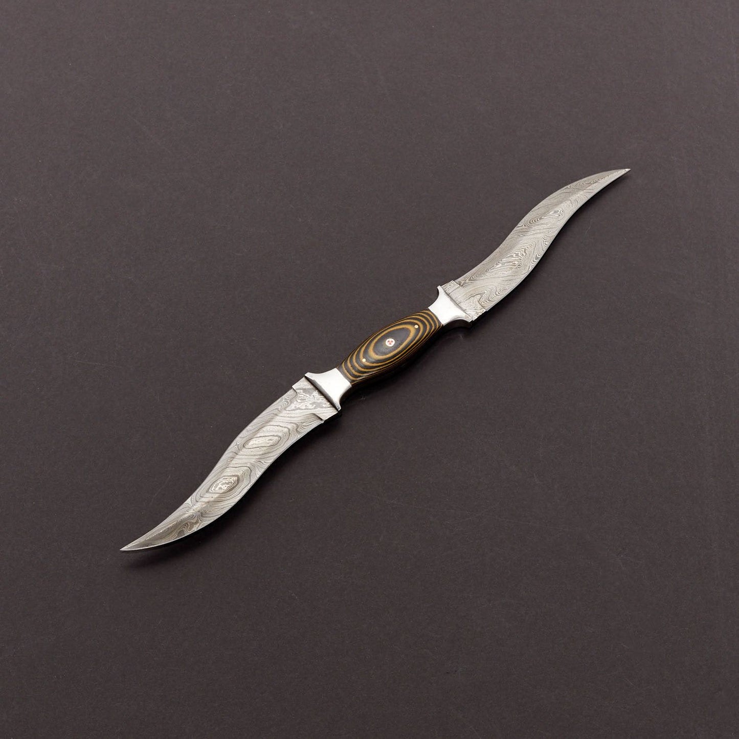 CUSTOM MADE DAMASCUS STEEL TWO WAY HUNTING KNIFE + POUCH
