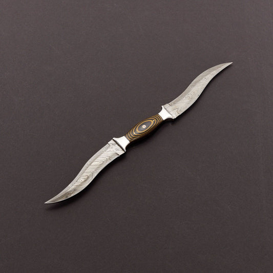 CUSTOM MADE DAMASCUS STEEL TWO WAY HUNTING KNIFE + POUCH