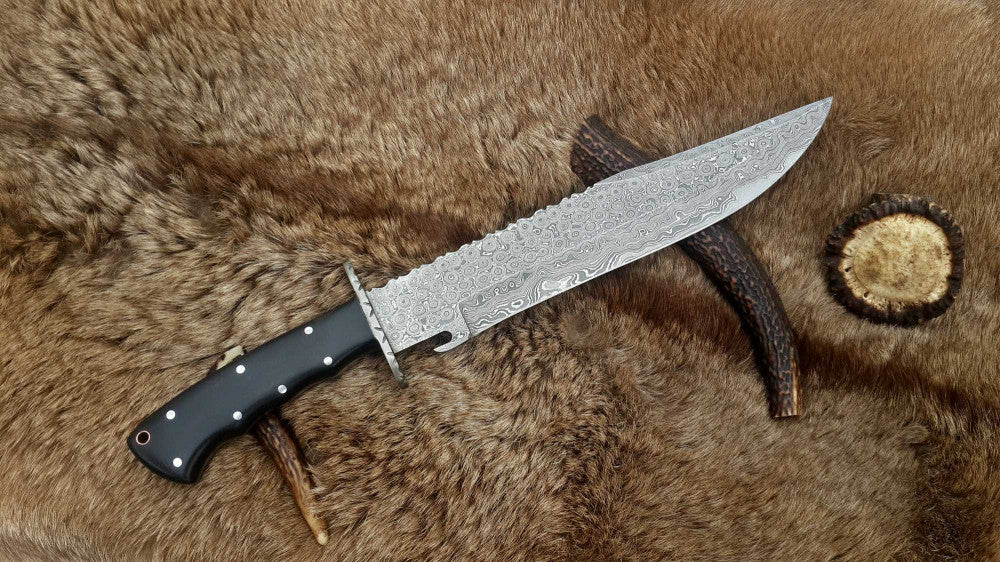 |NB KNIVES| CUSTOM HANDMADE DAMASCUS HUNTING KNIFE WITH LEATHER SHEATH