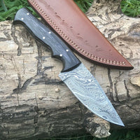 CUSTOM HANDMADE DAMASCUS HUNTING KNIFE HANDLE HARDWOOD