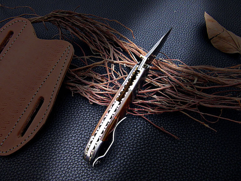 Custom Handmade Damascus steel Folding Knife Resin sheet handle Pocket knife Mosaic - NB CUTLERY LTD