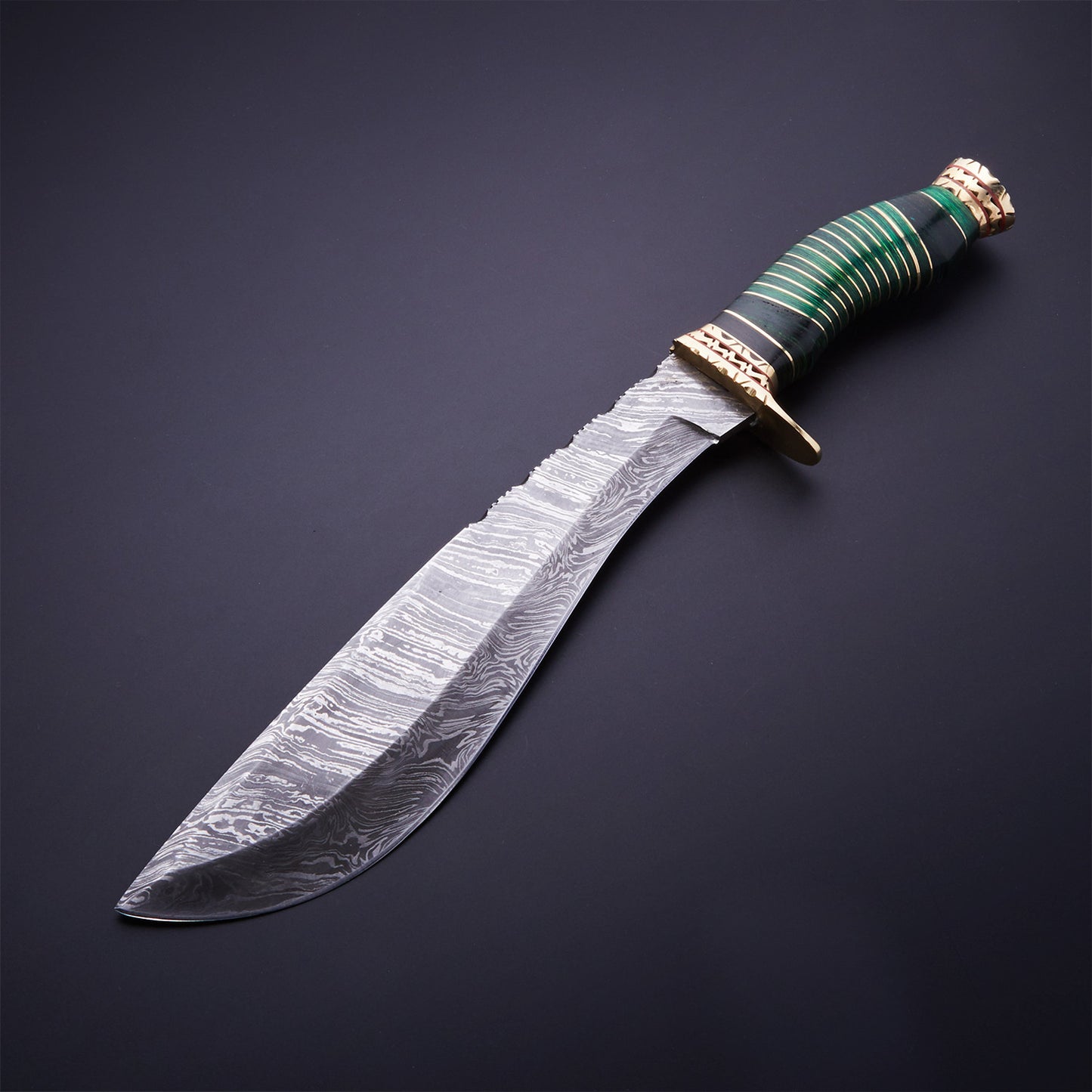 CUSTOM HANDMADE DAMASCUS KUKRI KNIFE WITH LEATHER SHEATH
