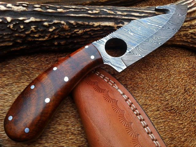 CUSTOM HANDMADE DAMASCUS GUTHOOK HUNTING KNIFE HANDLE  ROSEWOOD
