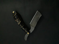 Custom Handmade Damascus razor Bull horn handle Folding genuine workmanship - NB CUTLERY LTD