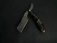Custom Handmade Damascus razor Bull horn handle Folding genuine workmanship - NB CUTLERY LTD