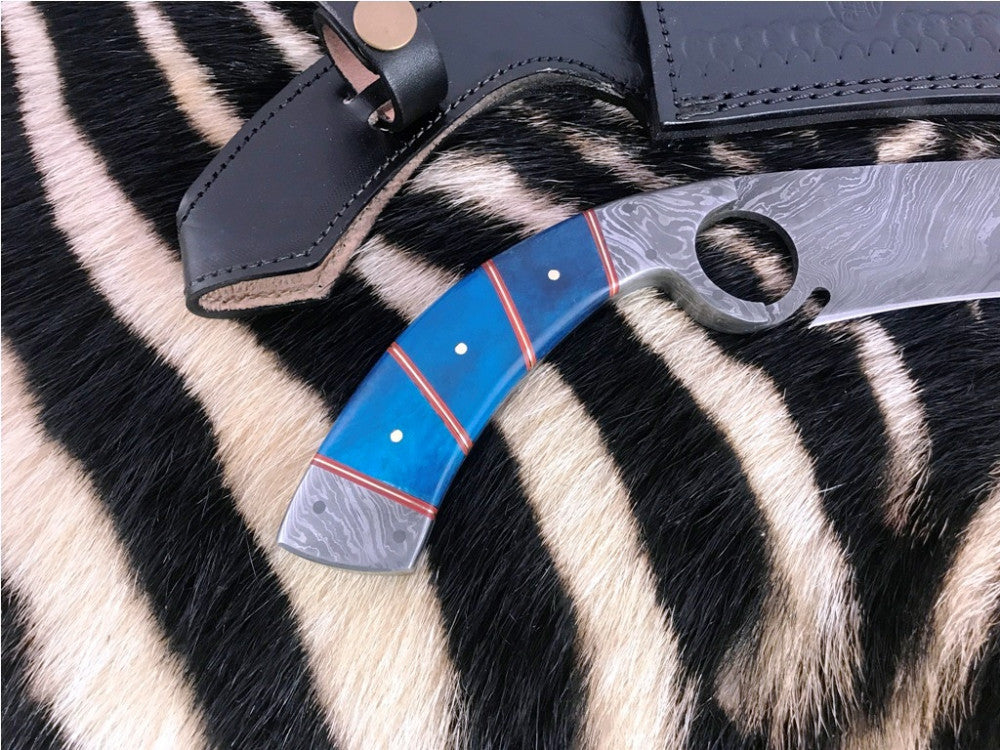 |NB KNIVES| CUSTOM HANDMADE DAMASCUS STEEL HUNTING KNIFE WITH LEATHER SHEATH