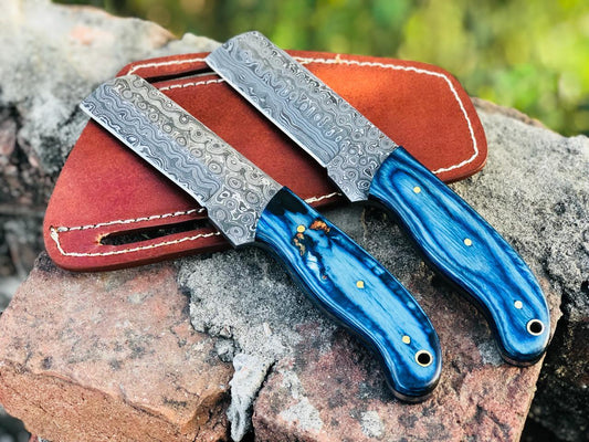 Custom Handmade Damascus Steel Bull Cutter knife lot of two knife