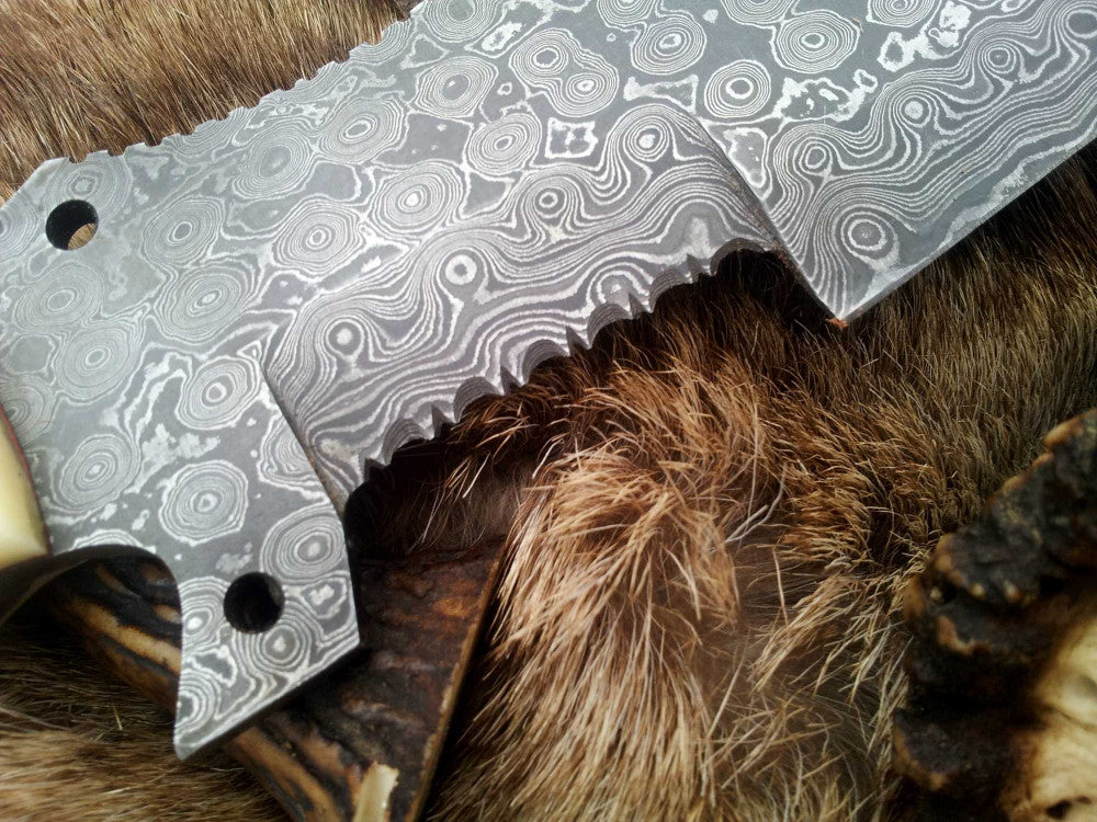 Custom Handmade Damascus Steel Tracker Knife – Bone Handle with Leather Sheath