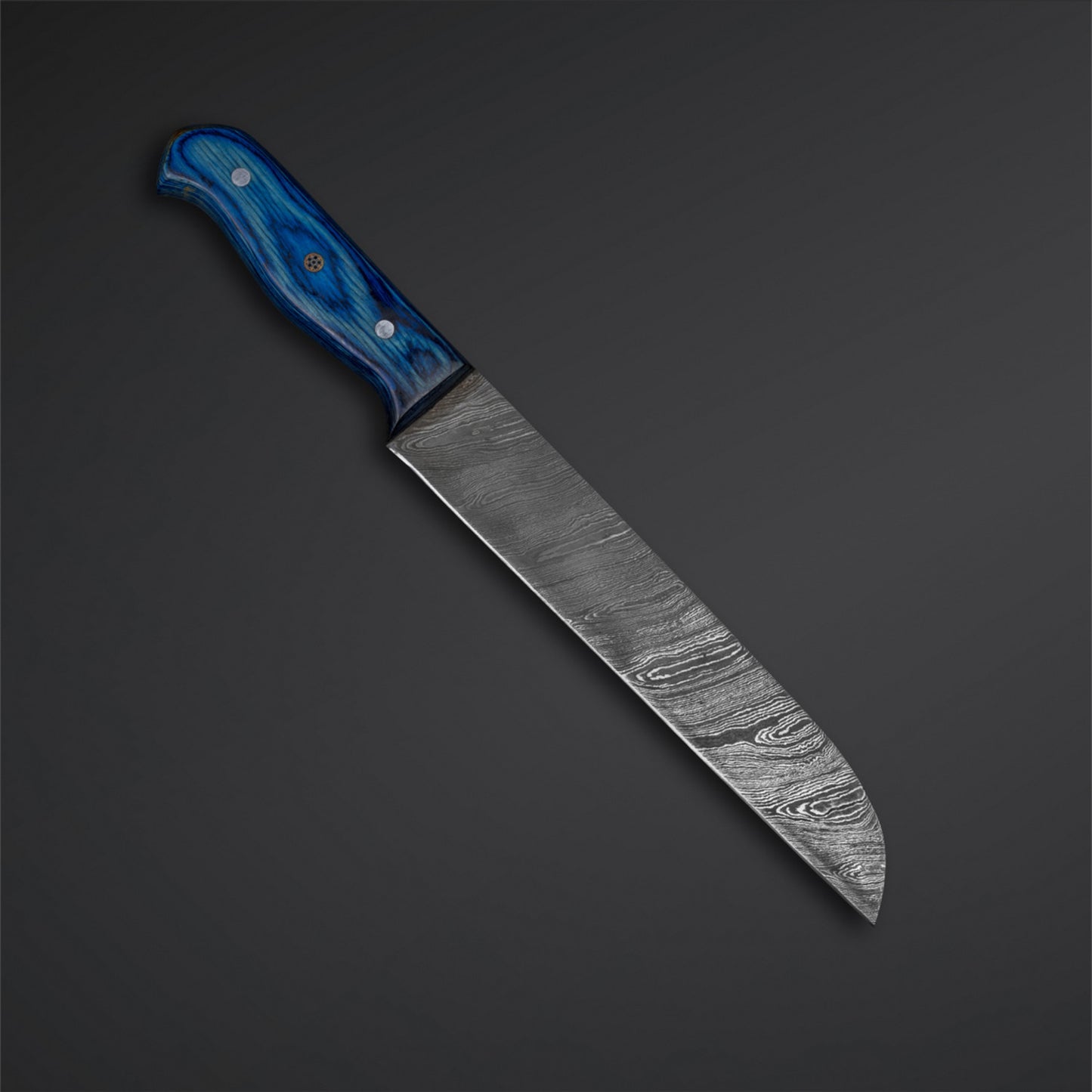 CUSTOM HANDMADE DAMASCUS BREAD CUTTER KNIFE WITH LEATHER SHEATH
