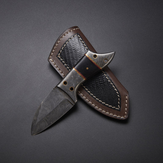 Custom Handmade Damascus Skinner Knife with Micarta Handle & Leather Sheath