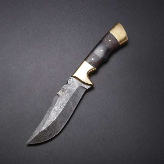 Custom Handmade Damascus Skinner Knife with Walnut & Buffalo Horn Handle