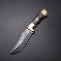 |NB KNIVES| CUSTOM HANDMADE DAMASCUS HUNTING KNIFE Materials Walnut Wood, Buffalo Horn, Brass, Damascus Steel