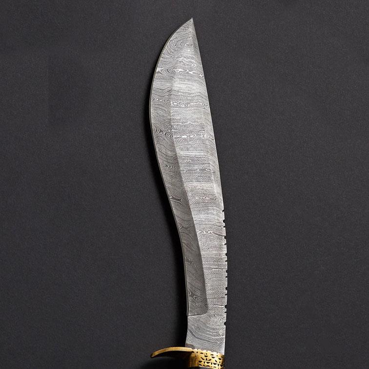 CUSTOM HANDMADE DAMASCUS KUKRI KNIFE WITH LEATHER SHEATH