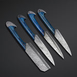 CUSTOM HANDMADE DAMASCUS 4 PCS CHEF SET WITH LEATHER ROLL KIT