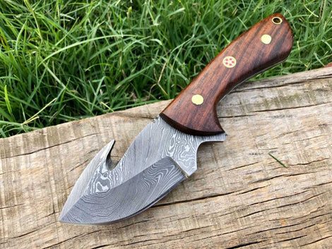 Premium Damascus Steel Guthook Knife with Antler Handle main image 1