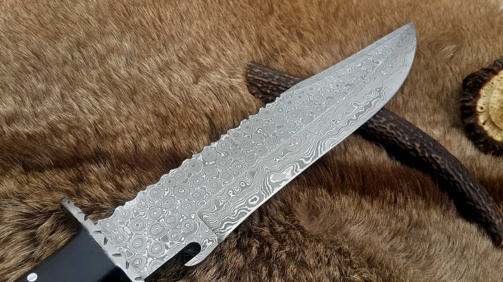 |NB KNIVES| CUSTOM HANDMADE DAMASCUS HUNTING KNIFE WITH LEATHER SHEATH
