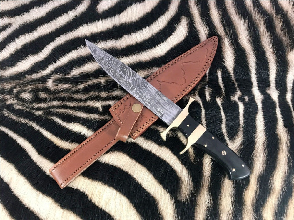 |NB KNIVES| CUSTOM HANDMADE DAMASCUS STEEL HUNTING KNIFE WITH LEATHER SHEATH