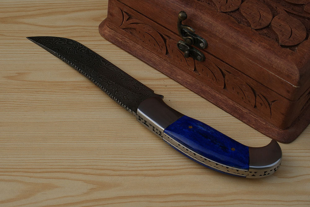 Damascus Hunting Knife Handle Coloured Bone - NB CUTLERY LTD