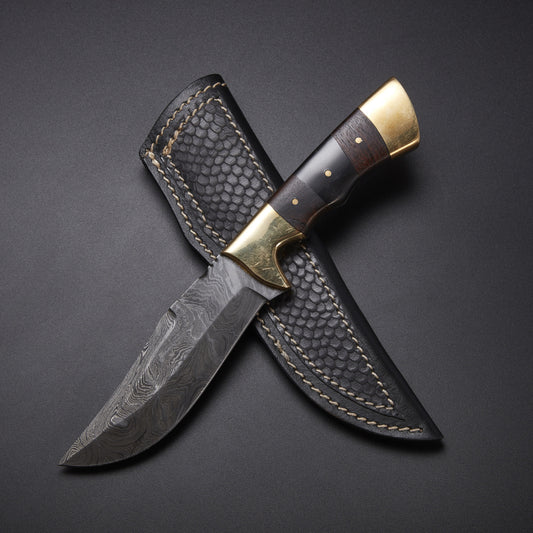 Custom Handmade Damascus Skinner Knife with Walnut & Buffalo Horn Handle