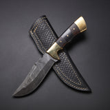 |NB KNIVES| CUSTOM HANDMADE DAMASCUS HUNTING KNIFE Materials Walnut Wood, Buffalo Horn, Brass, Damascus Steel