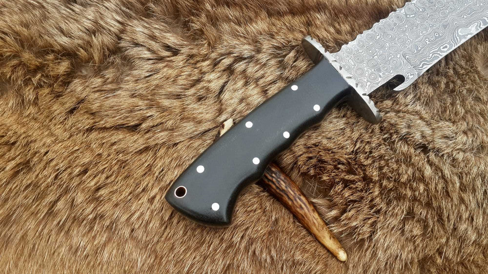 |NB KNIVES| CUSTOM HANDMADE DAMASCUS HUNTING KNIFE WITH LEATHER SHEATH