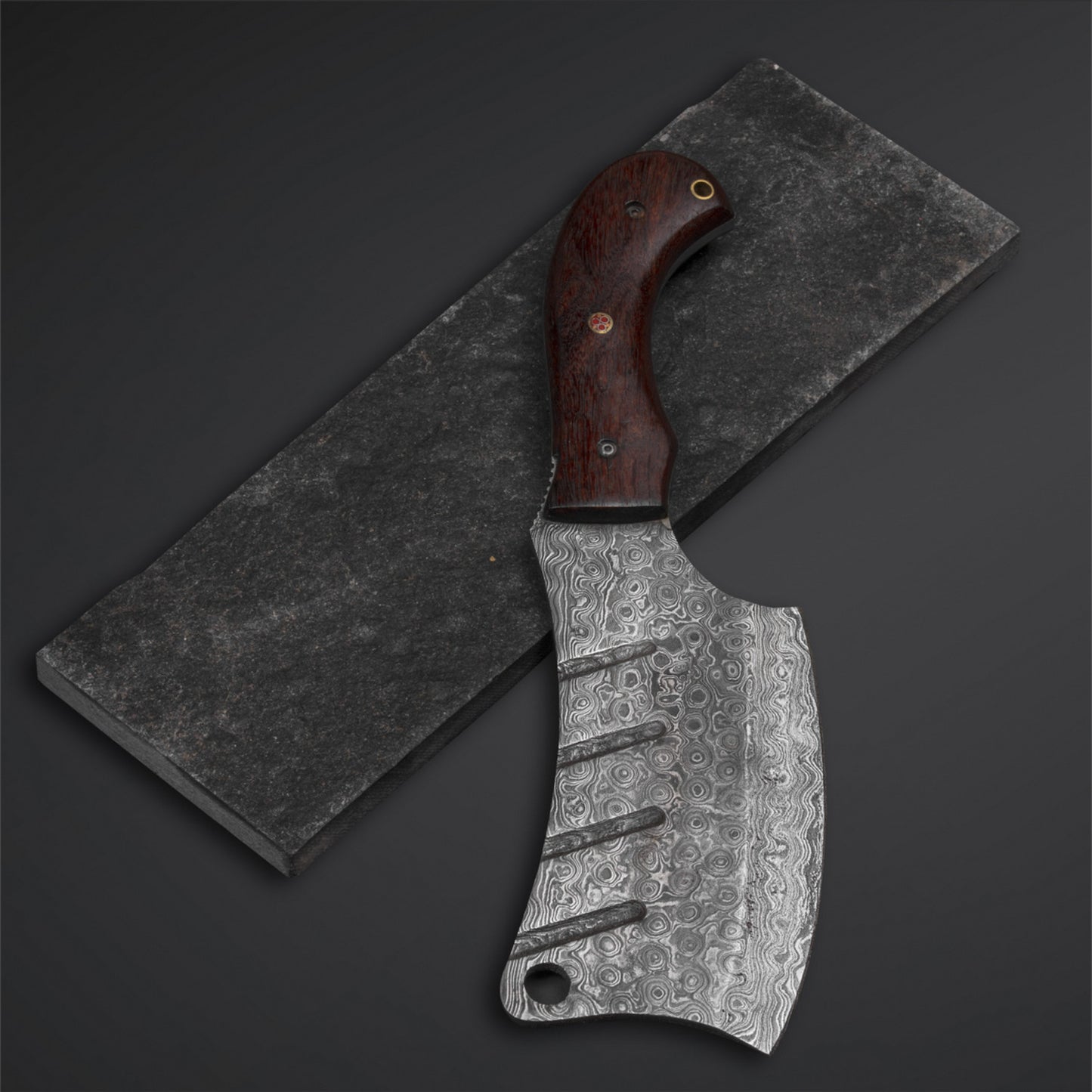 CUSTOM HANDMADE DAMASCUS HEAVY DUTY CLEAVER KNIFE WITH LEATHER SHEATH