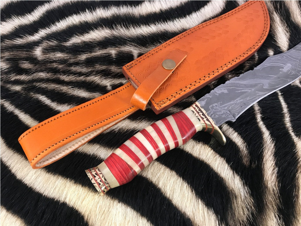 |NB KNIVES| CUSTOM HANDMADE DAMASCUS STELL HUNTING KNIFE WITH LEATHER SHEATH