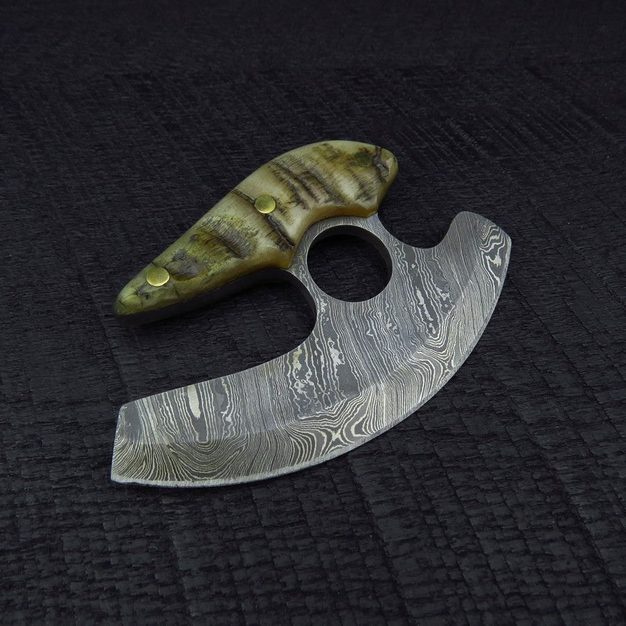 CUSTOM HANDMADE DAMASCUS ULU KNIFE WITH LEATHER SHEATH