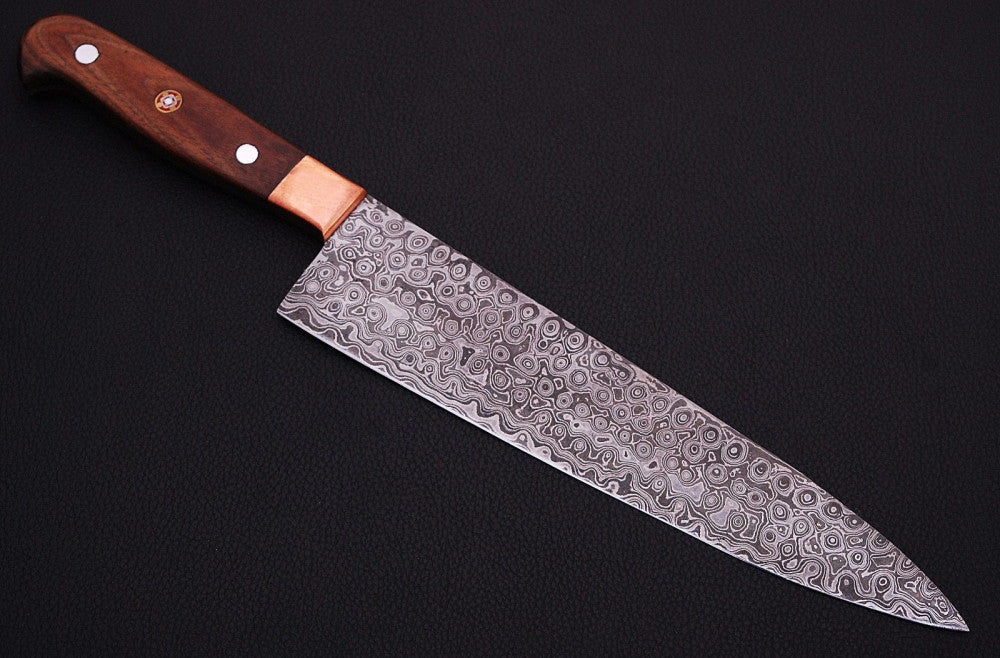 |NB KNIVES| CUSTOM HANDMADE DAMASCUS STEEL CHEF KNIFE WITH LEATHER SHEATH