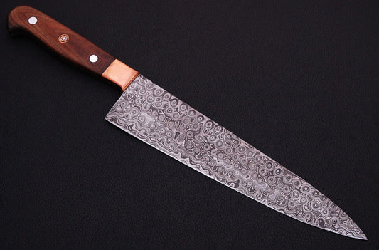 |NB KNIVES| CUSTOM HANDMADE DAMASCUS STEEL CHEF KNIFE WITH LEATHER SHEATH