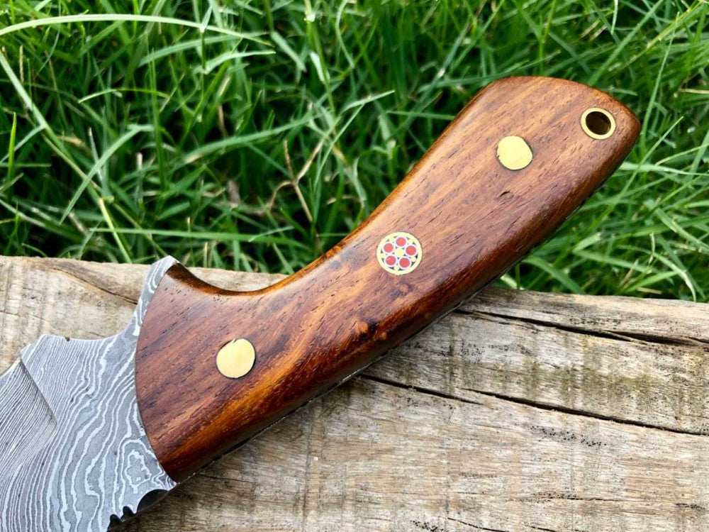CUSTOM HANDMADE DAMASCUS STEEL GUTHOOK KNIFE HANDLE ROSEWOOD
