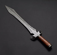 Custom Handmade Damascus Steel Sword Handle Walnut Wood/Damascus Steel Guard/Pommel With Leather Sheath
