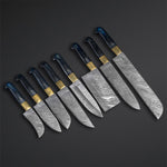 CUSTOM HANDMADE DAMASCUS 8 PCS CHEF SET WITH LEATHER ROL KIT