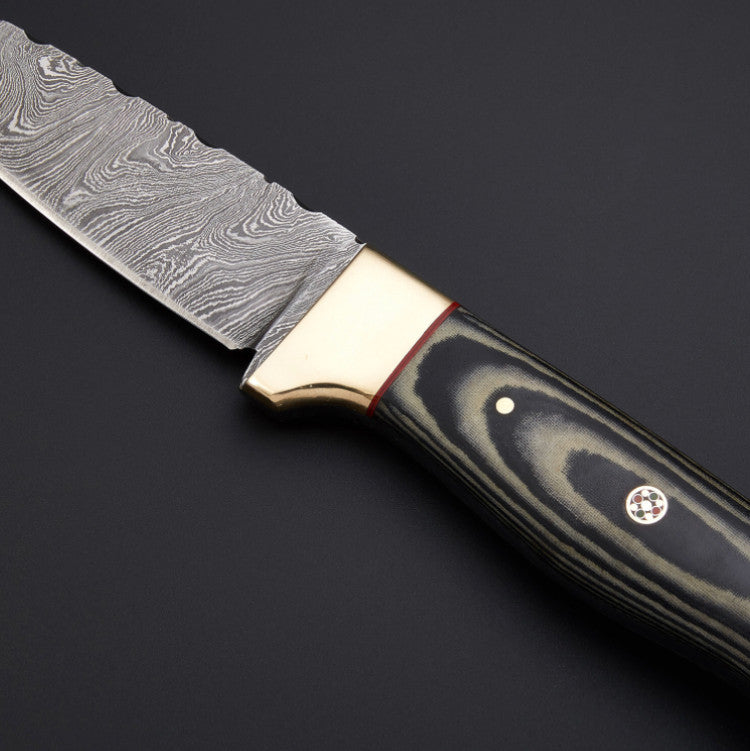 Custom Made Damascus Steel Hunting Knife handle Black & Grey Micarta