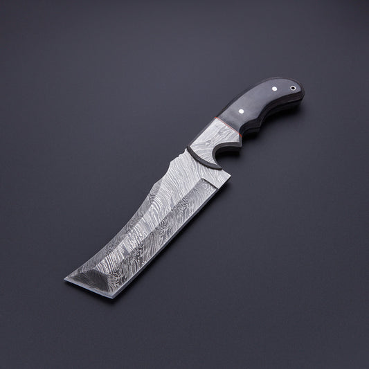 Custom Handmade Damascus Steel Skinner Knife with Micarta Handle & Leather Sheath