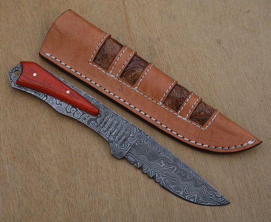 Damascus Fixed Blade Knife Handle Material  Cocobolo Wood - NB CUTLERY LTD