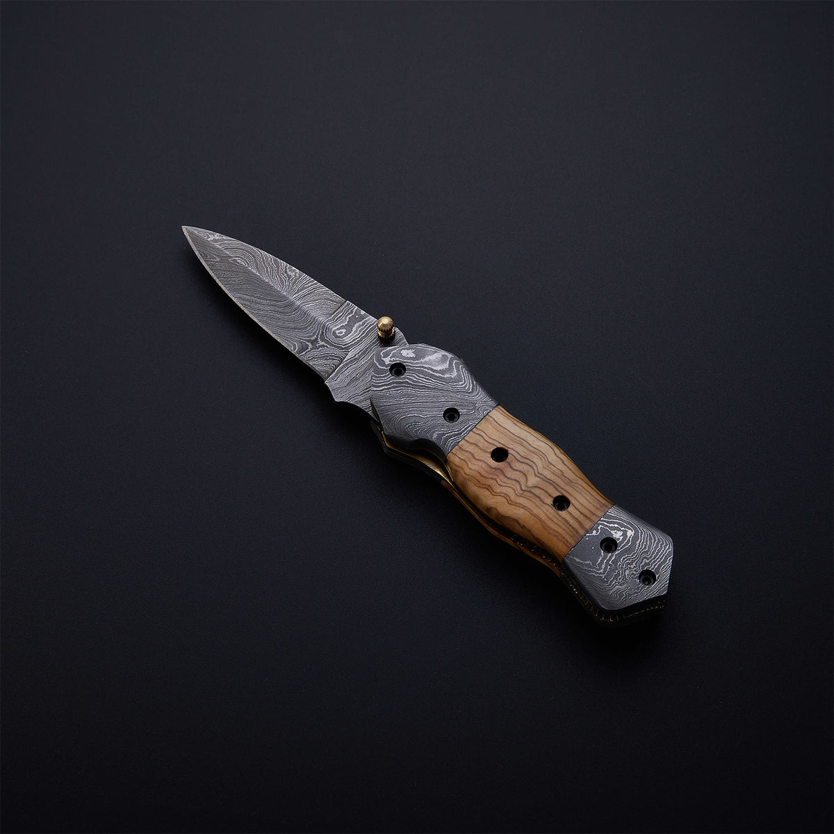 CUSTOM HANDMADE DAMASCUS POCKET KNIFE WITH LEATHER SHEATH