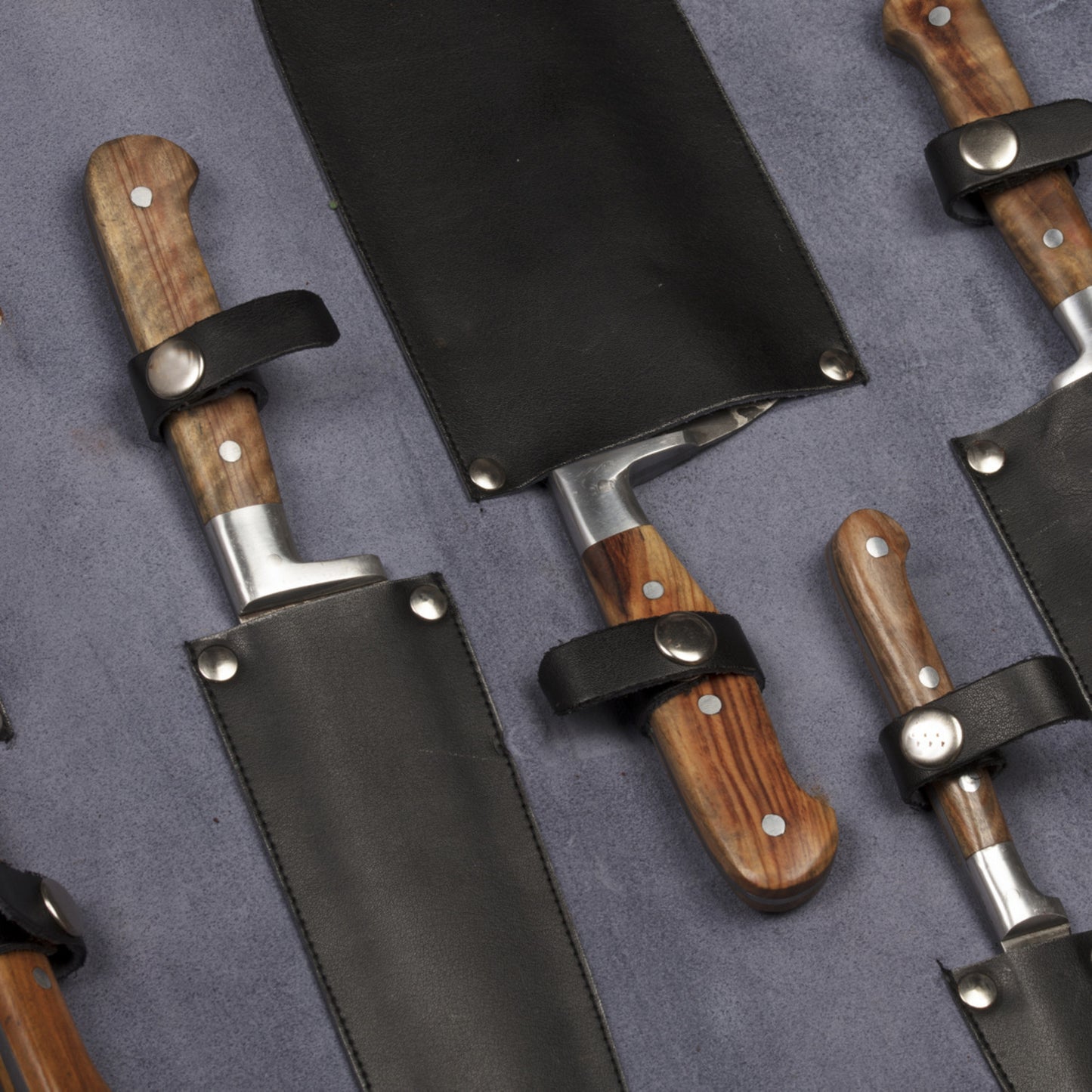 CUSTOM HANDMADE DAMASCUS 5 PCS CHEF SET WITH LEATHER ROLL KIT