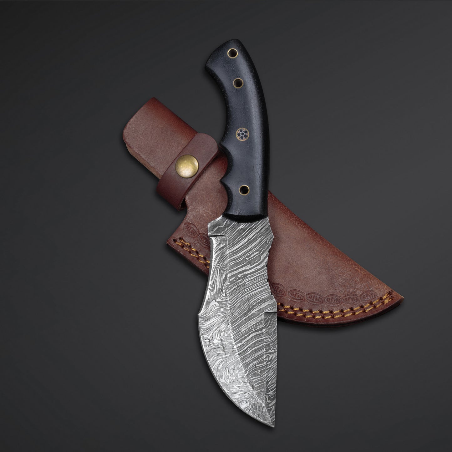 CUSTOM HANDMADE DAMASCUS TRACKER KNIFE WITH LEATHER SHEATH