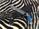 |NB KNIVES| CUSTOM HANDMADE DAMASCUS STEEL HUNTING KNIFE WITH LEATHER SHEATH