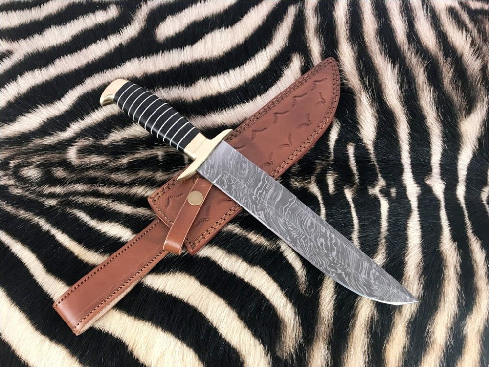 |NB KNIVES| CUSTOM HANDMADE DAMASCUS STEEL HUNTING KNIFE WITH LEATHER SHEATH