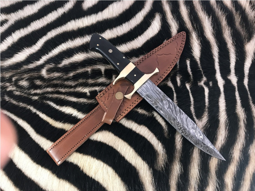 |NB KNIVES| CUSTOM HANDMADE DAMASCUS STEEL HUNTING KNIFE WITH LEATHER SHEATH